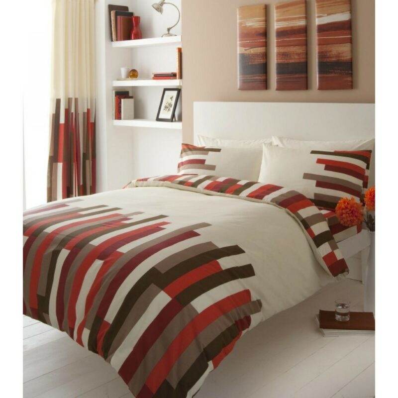 11042907 printed duvet set double blocks cream red 1 1