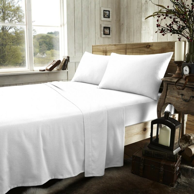 11065234 flannel plain sheet set double white 1 2