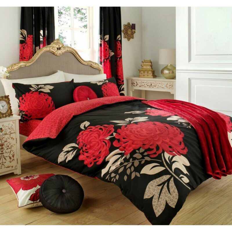 11070689 printed duvet set single kew black red 1 1