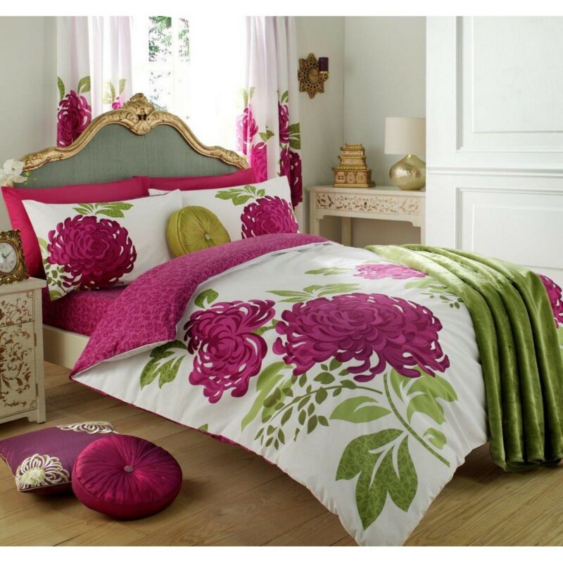 11070719 printed duvet set single kew white fuchsia 1 1