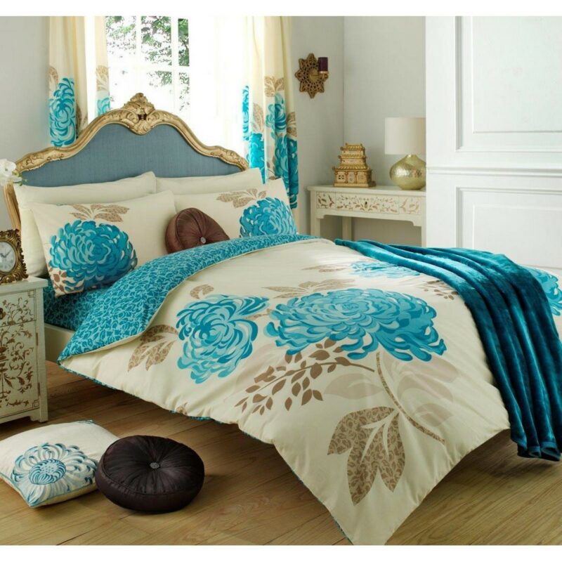 11070757 printed duvet set double kew cream teal 1 1