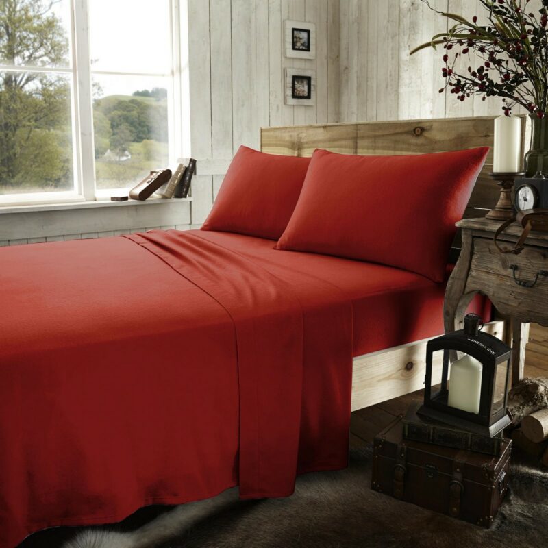 11077190 flannel plain fitted sheet double red new 1 2