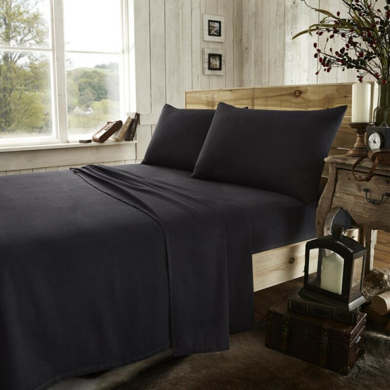 11077282 flannel plain fitted sheet super king black new 1 2