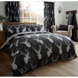 11105374 printed duvet set stags single black 1 1