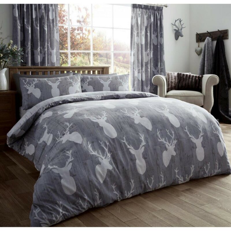 11105541 printed duvet set stags double grey 1 1