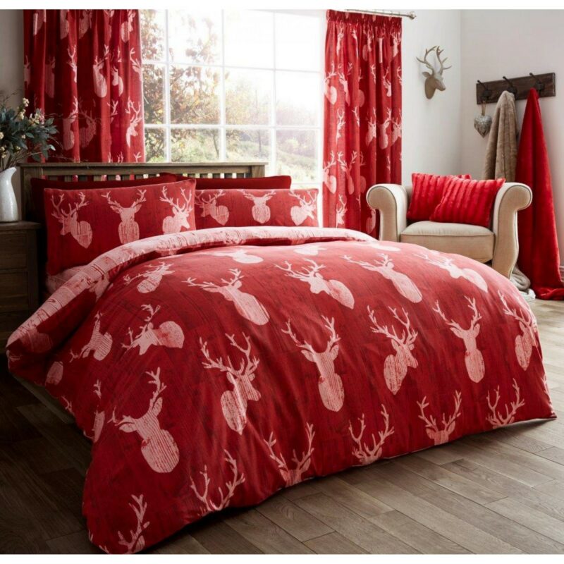 11105626 printed duvet set stags double red 1 1