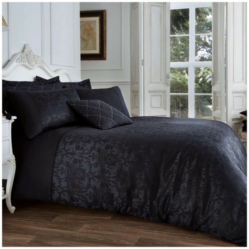 11111115 vincenza jacquard duvet set single black 1 1