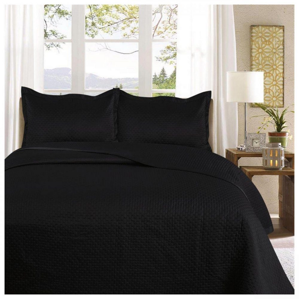 11130215 3pc plain bed spread samphire double black 1 3