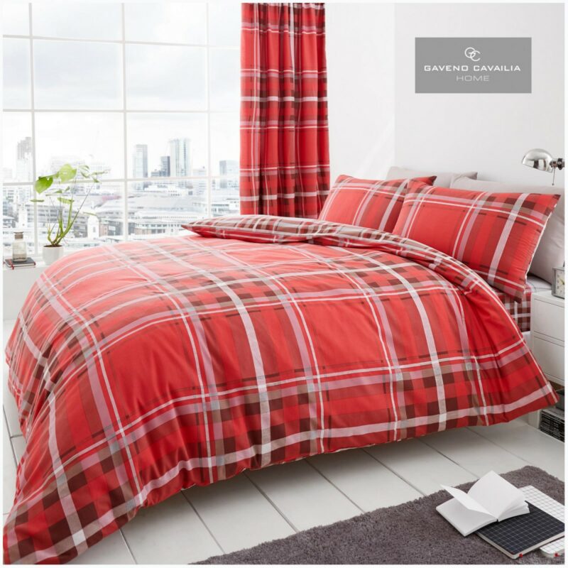 11134824 printed duvet set newton check single red 1 1