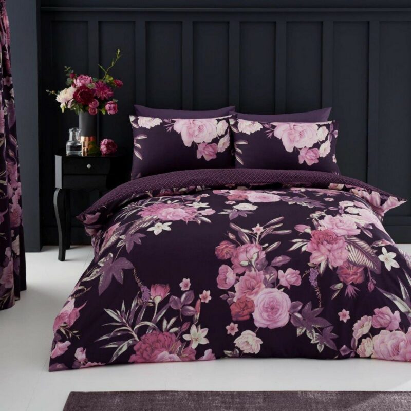 11153733 printed duvet set flora super king purple 1 1