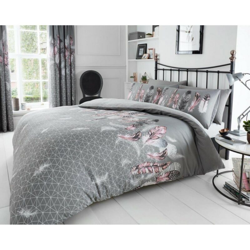 11153849 printed duvet set feathers single grey 1 1