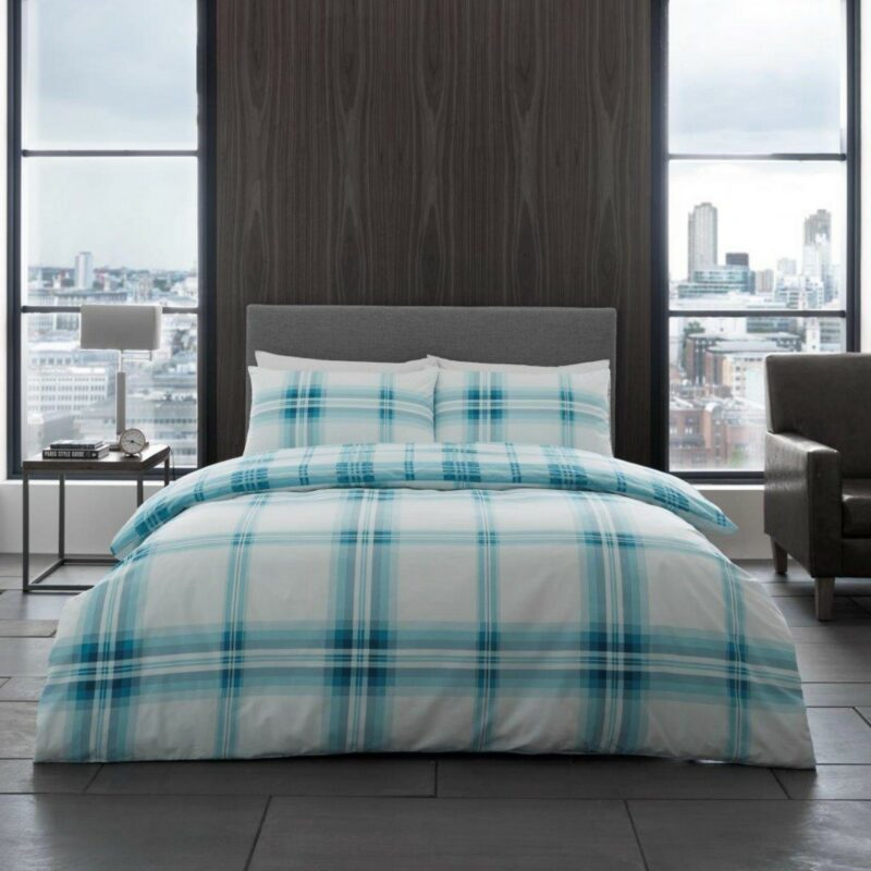 11165583 printed duvet set bardsley check king teal 1 1