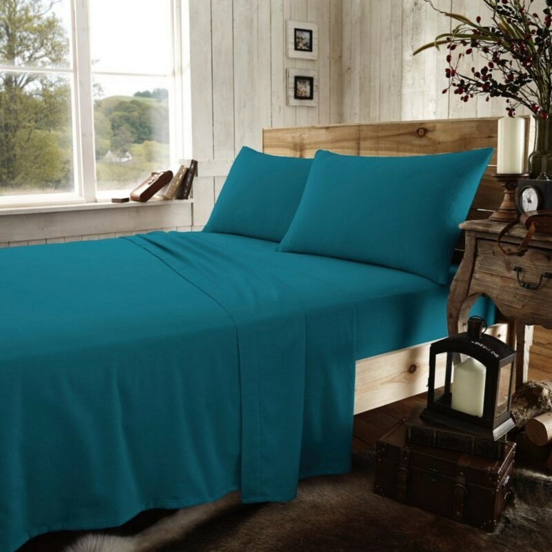 11166337 flannel plain fitted sheet double teal 1 2