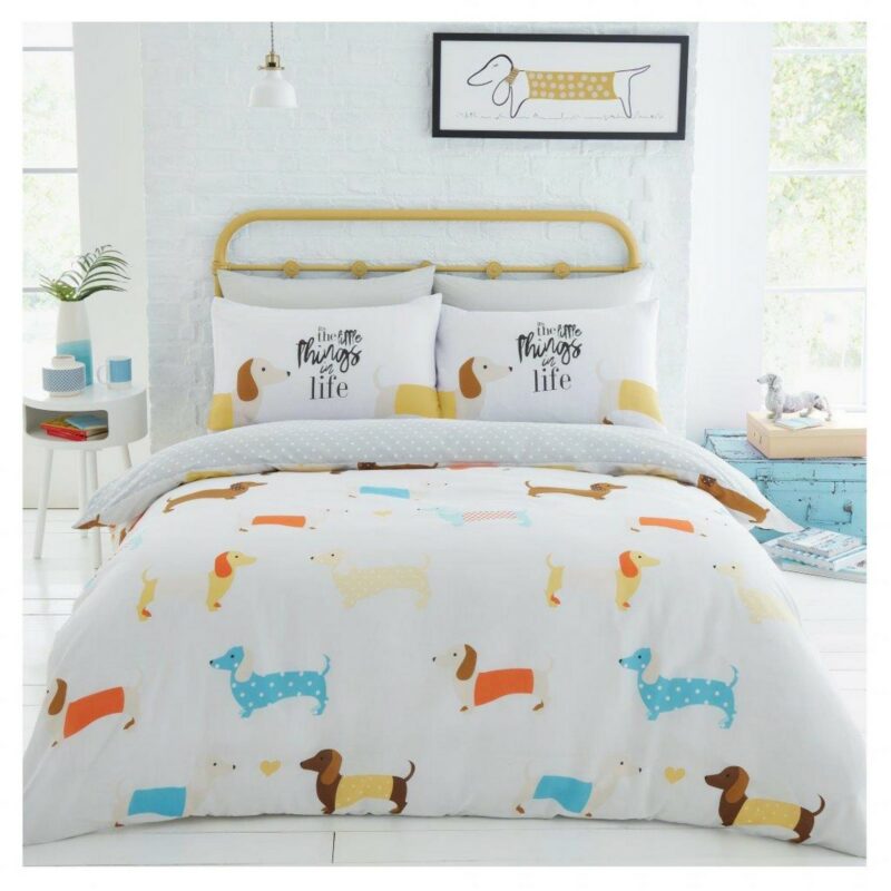 11357414 printed duvet set sausage dog single mustard 1 1