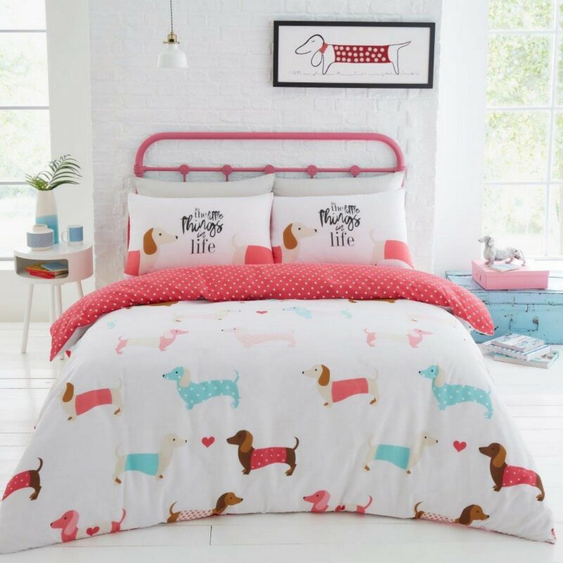 11357445 printed duvet set sausage dog single pink 1 1