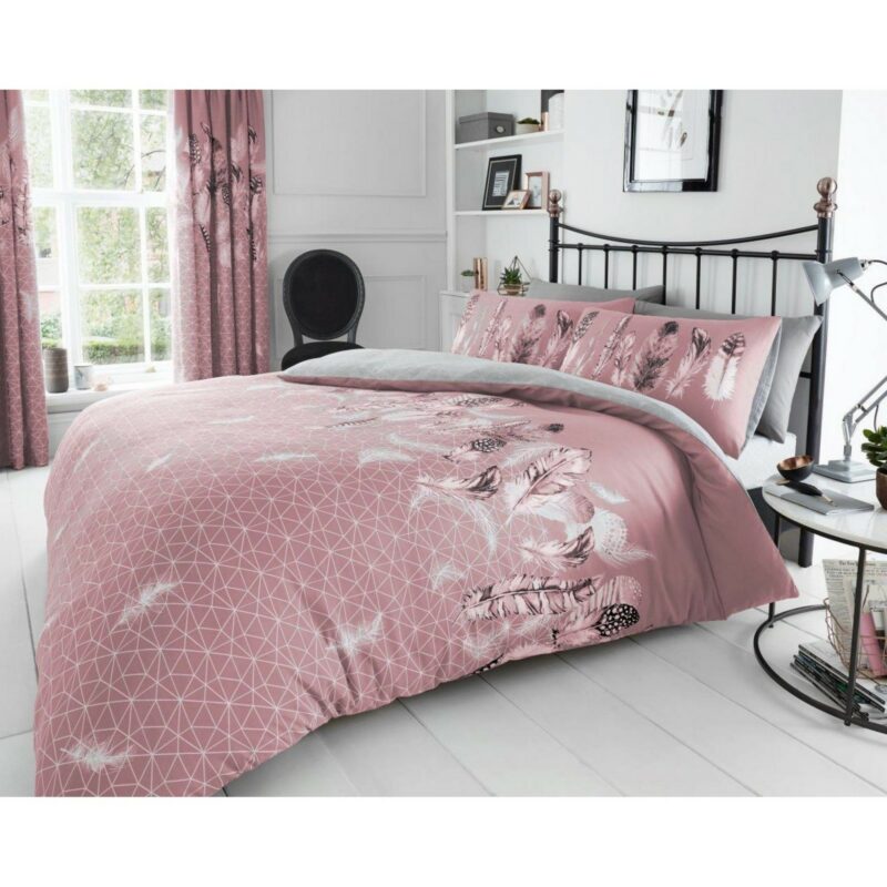 11357810 printed duvet set feathers single pink 1 1