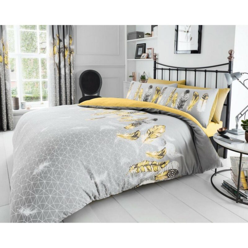 11357872 printed duvet set feathers single yellow 1 1