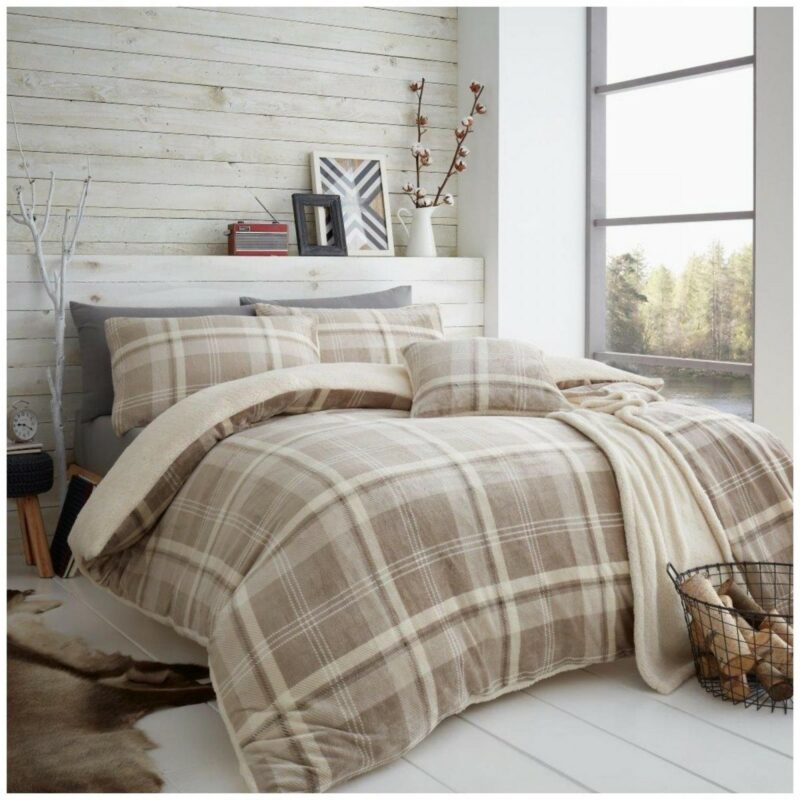 11366010 teddy duvet set lincoln check single natural 1 1