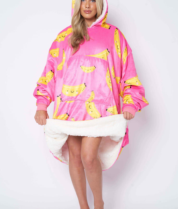 Printed Adult Hoodie - Banana-Pink