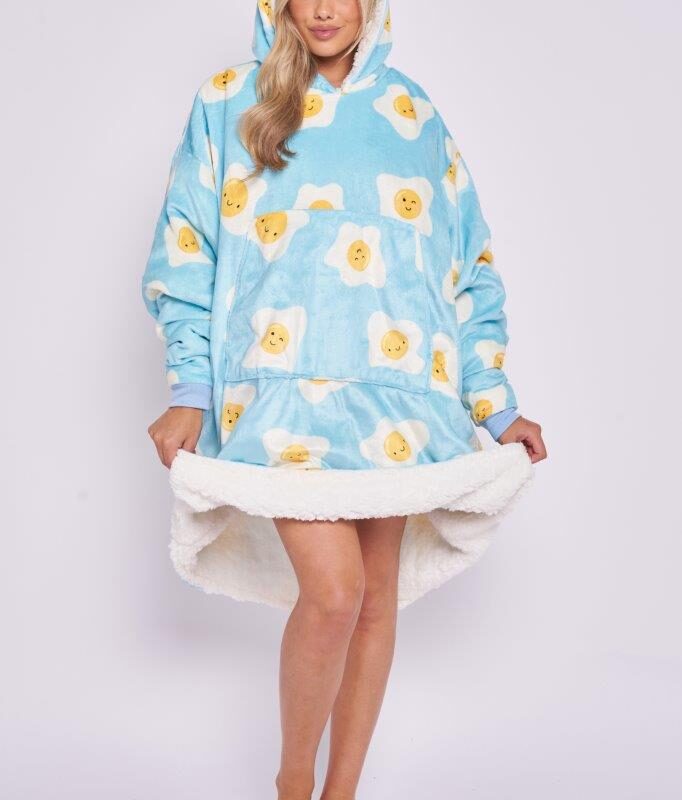 Printed Adult Hoodie - Fried Eggs Blue