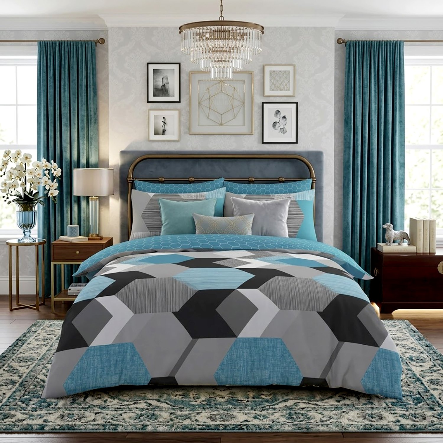 Jake 1 Geometric Reversible Bedding Set – Blue/Grey - Image 1