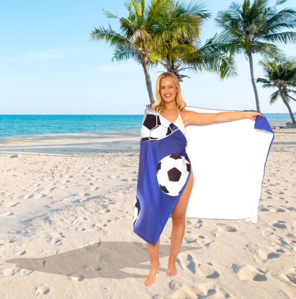 Football Blue Printed Beach Towel - Image 3
