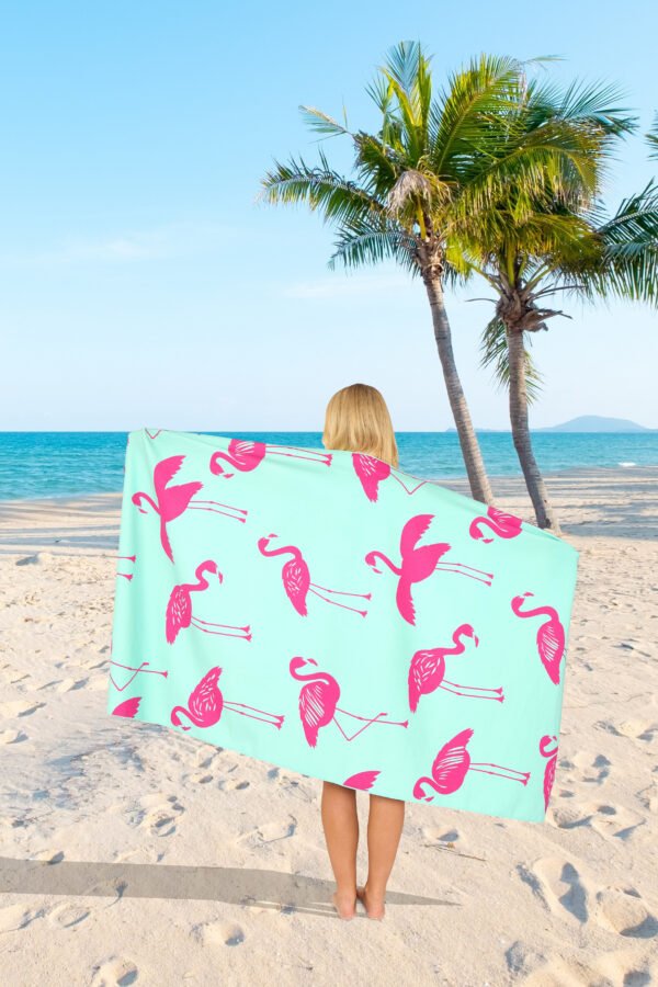 Flamingo Printed Beach Towel - Image 2