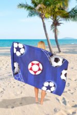 Football Blue Printed Beach Towel - Image 2