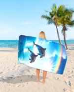 Luxury Dolphin Jumping Printed Beach Towel - Blue - Image 2