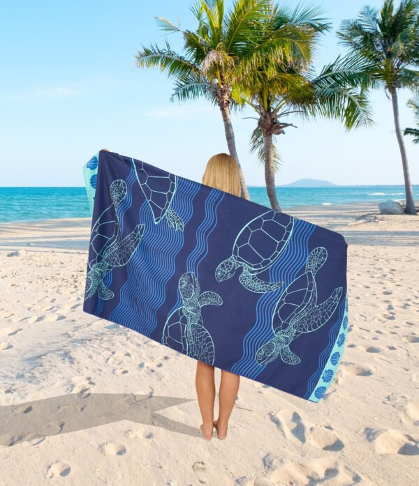 Sea Turtle Waves Printed Beach Towel - Image 2