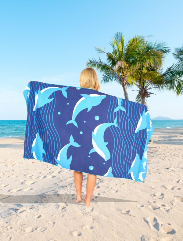 Dolphin Waves Printed Beach Towel - Image 2
