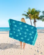 Premium Palm Leaf Beach Towel  - Aqua - Image 2