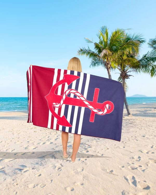 Anchor Stripe Printed Beach Towel - Image 2
