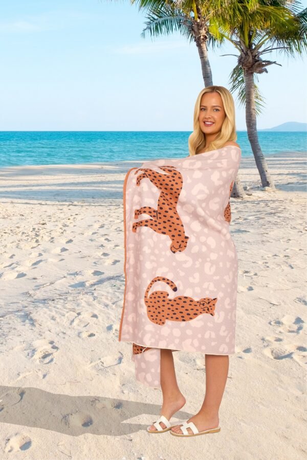 Brown Leopard Printed Beach Towel - Image 3