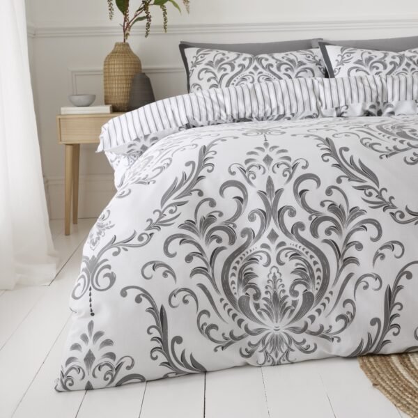 Jacquard Damask Duvet Cover Set – Charcoal - Image 3