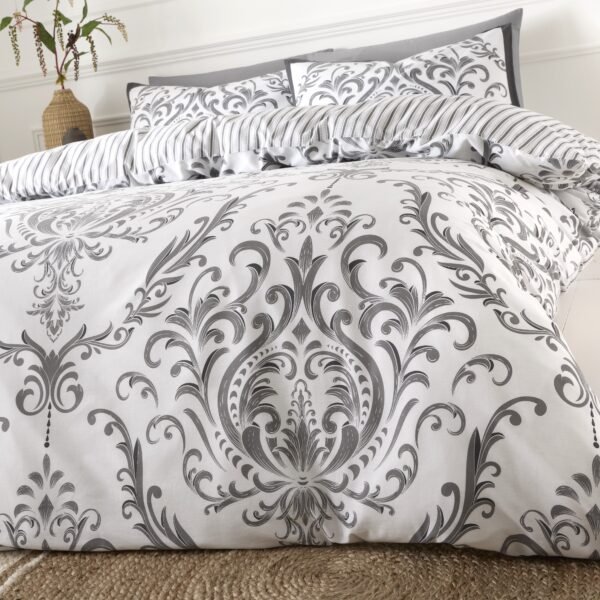 Jacquard Damask Duvet Cover Set – Charcoal - Image 10
