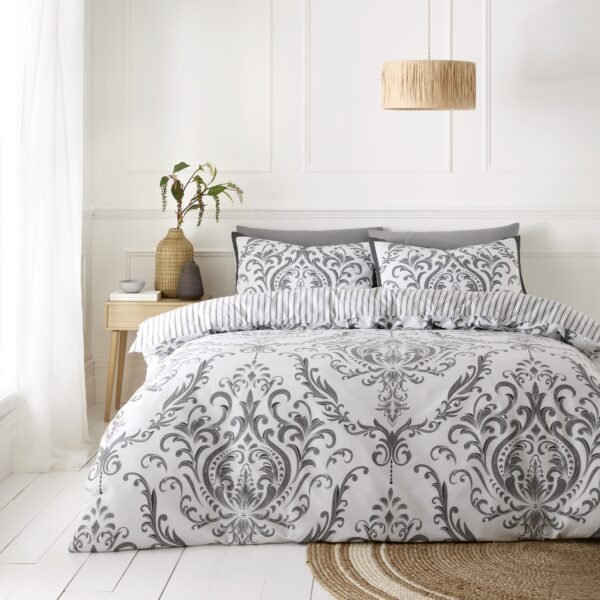 Jacquard Damask Duvet Cover Set – Charcoal - Image 1