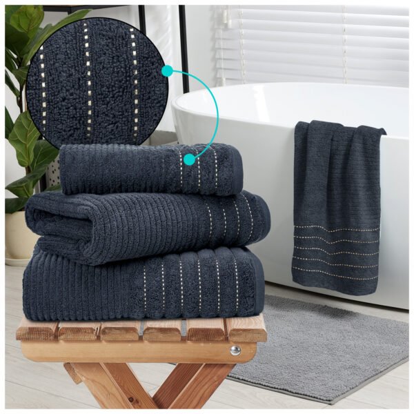 2 Pack Luxury Paris Ribbed Cotton Towel Set - Black