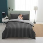 Pin Stripe Reversible Duvet Cover Set Charcoal