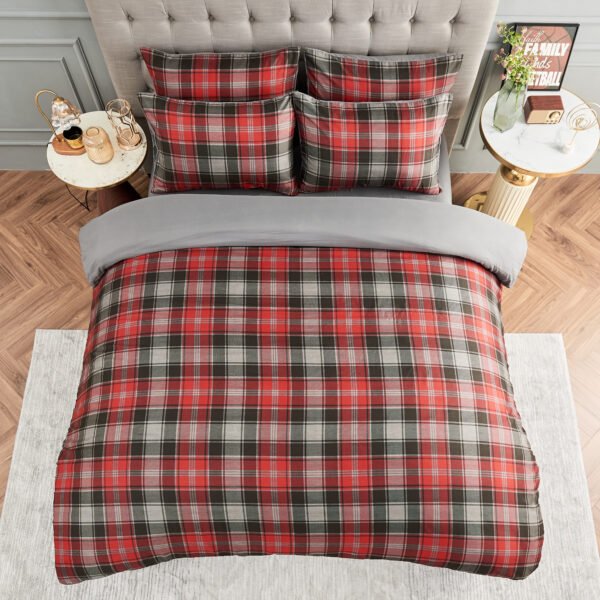 Scottish Tartan Check Reversible Duvet Cover Set Charcoal