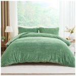 Fleece Bedding Ribbed Duvet Cover Set - Green