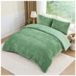 Fleece Bedding Ribbed Duvet Cover Set - Green - Image 2