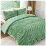 Fleece Bedding Ribbed Duvet Cover Set - Green - Image 3