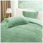 Fleece Bedding Ribbed Duvet Cover Set - Green - Image 4