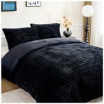 Fleece Bedding Ribbed Duvet Cover Set - Black - Image 2