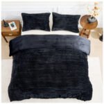 Fleece Bedding Ribbed Duvet Cover Set - Black - Image 3
