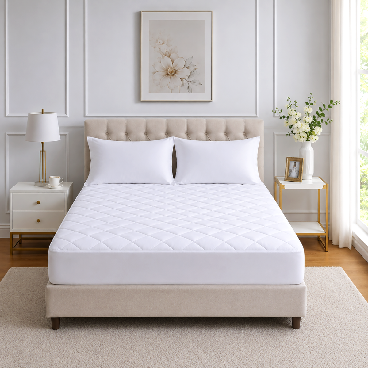 Luxury Quilted Mattress Protector - White