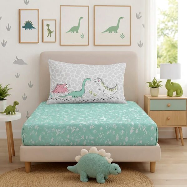 Kids Dinosaur Sheet Cover Set - Mint Green/Grey