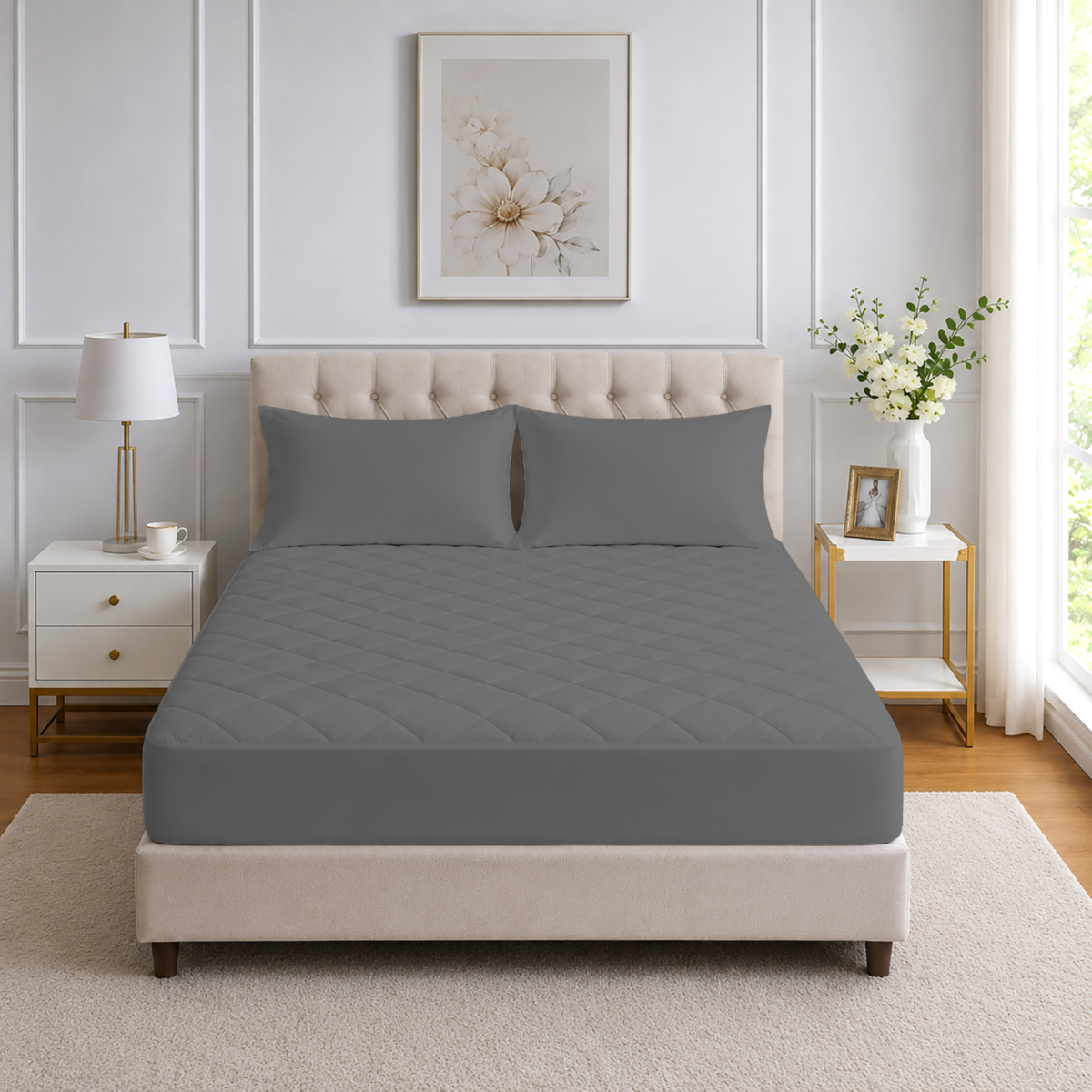 Luxury Quilted Mattress Protector - Charcoal