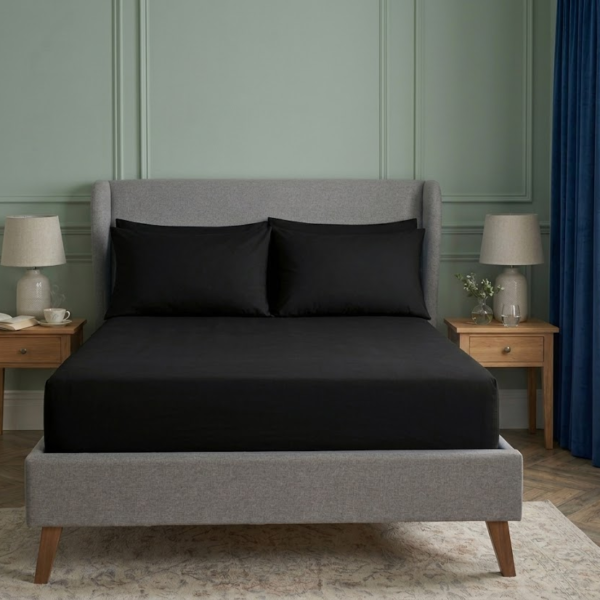 Soft Plain Dyed Percale Fitted Sheet - Black